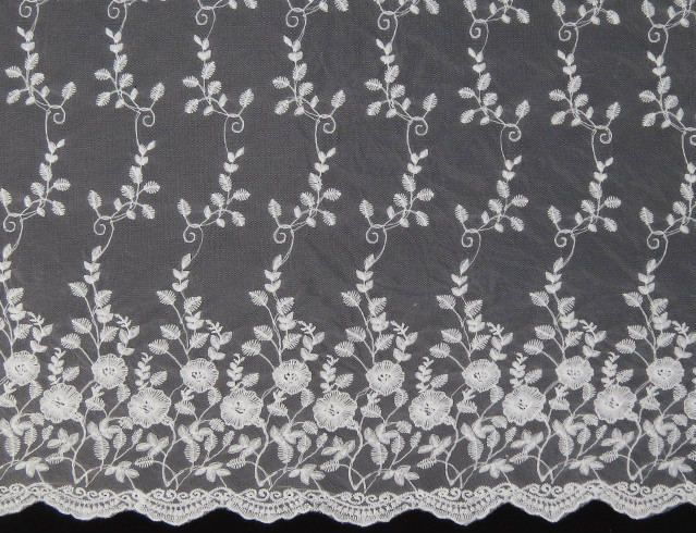 Ivory Mesh Based Embroidery Lace Fabric for Wedding Bridal Dress