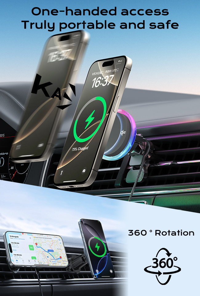 15W Fast Charging Magnetic Car Mount With Silent Cooling Fan And Starry Sky Light For Automotive