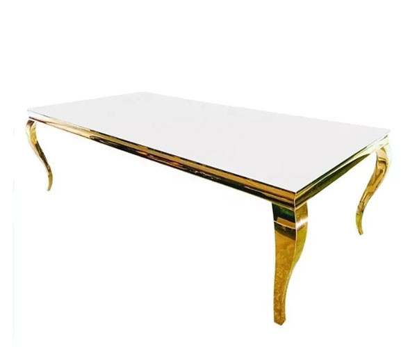 Luxury Hotel Wedding Table And Chairs Stainless Steel Leg With Morrored Top
