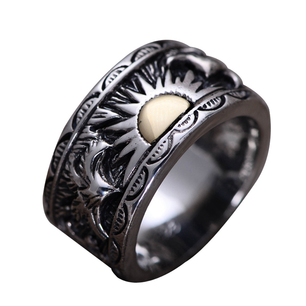 Mens 925 Sterling Silver Band Ring Antique Engraving Silver Ring (054020)