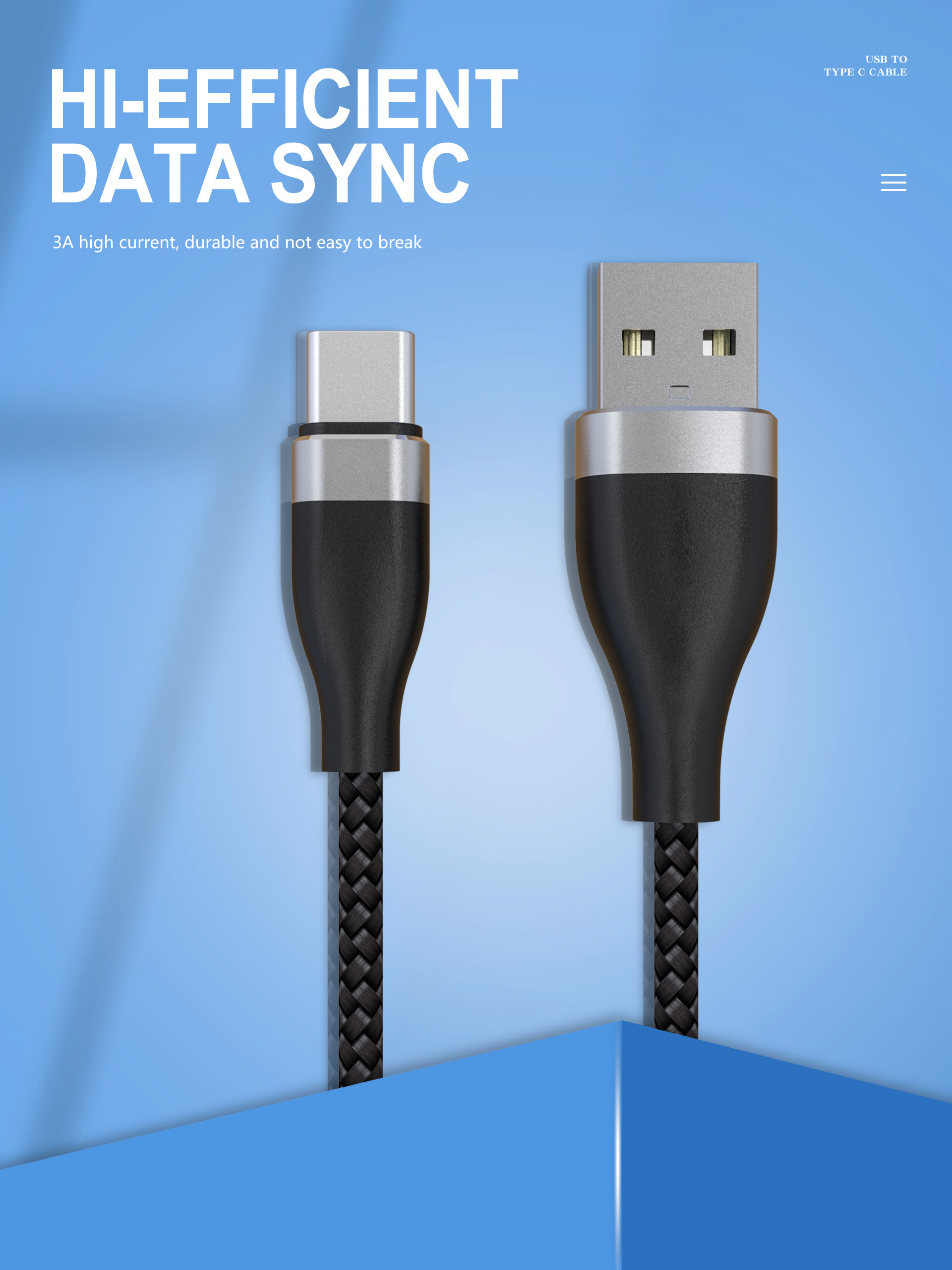 Fast Charge 3A Nylon Braided OEM/ODM Usb Type C Cable 2.0 USB C for Huawei Samsung data&charge cable