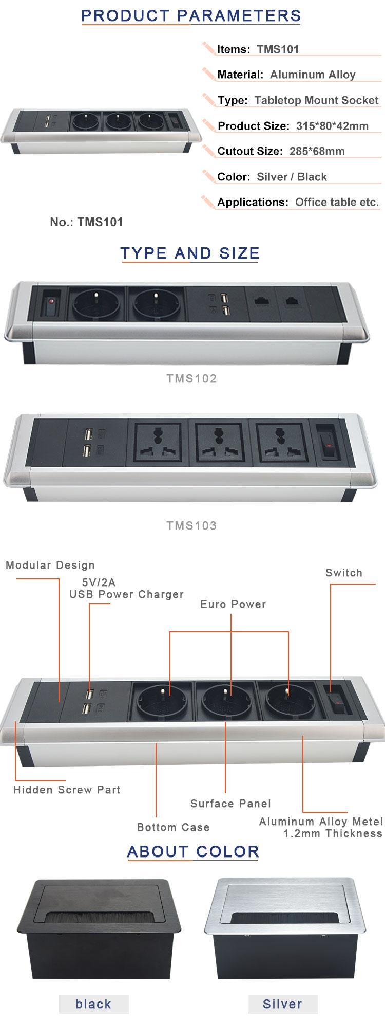 BNT New arrival partition table power socket with hidden screws for office room
