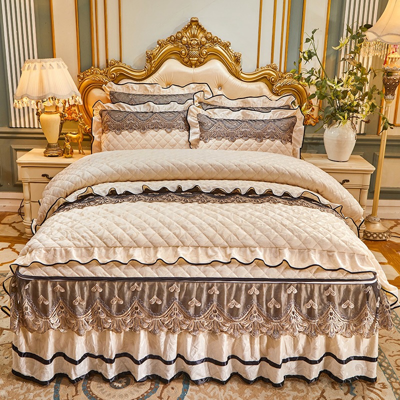 4 Pcs Winter Bed Spreads Cover Skirt Set with Embroidery of 100% Polyester Material