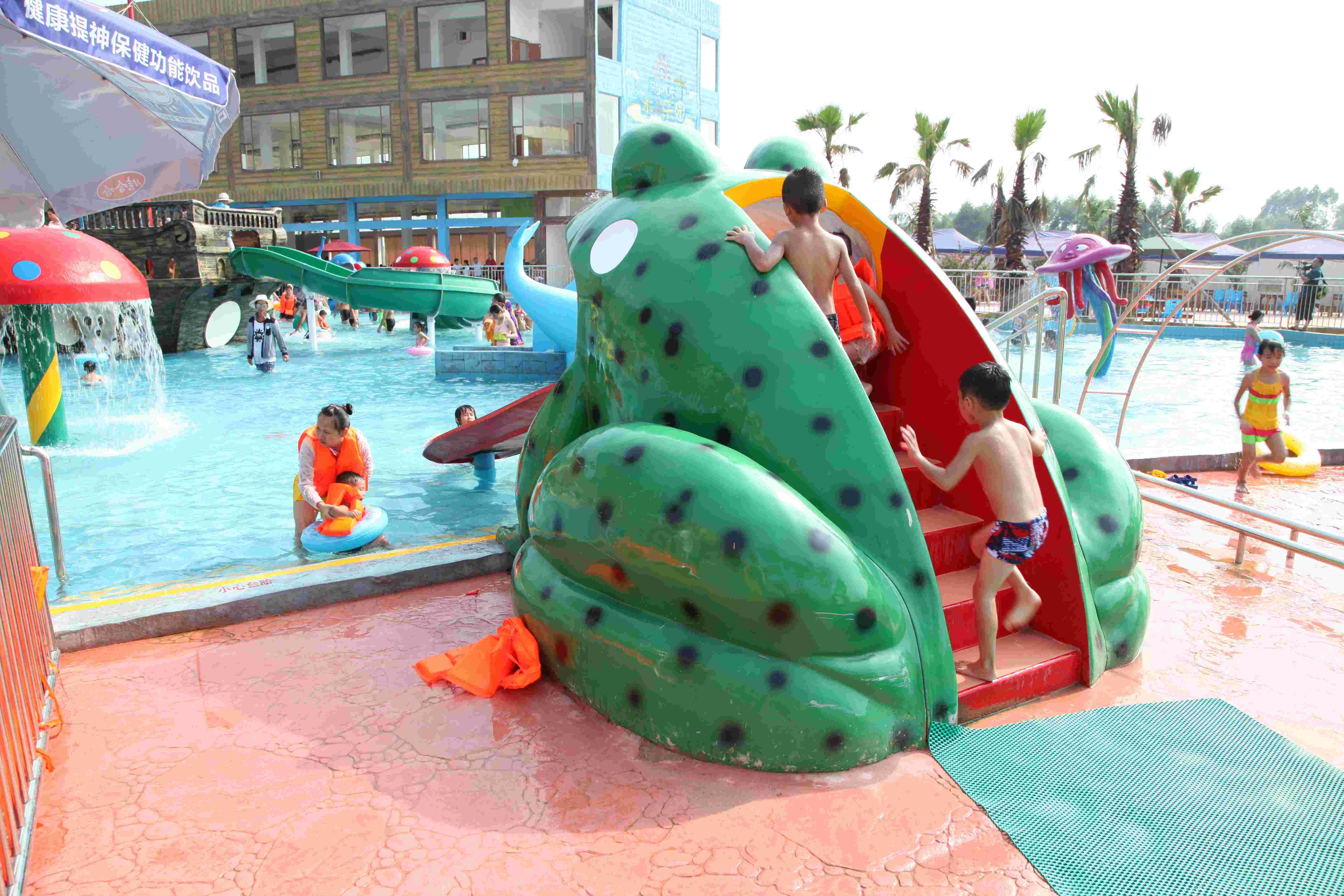 Frog Shaped Water Pool Slides , Aqua Park Fiberglass Slide Water Play Games for Water park