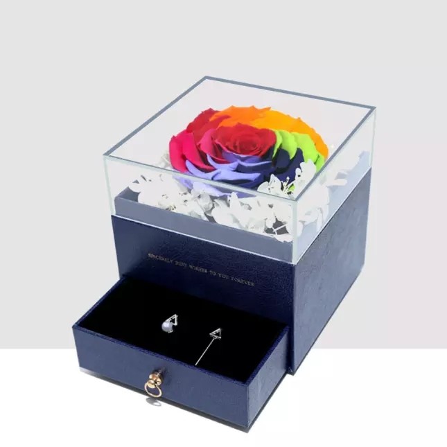 Real Preserved Rose Flower Single Large Rose in Drawer Gift Box for Decoration