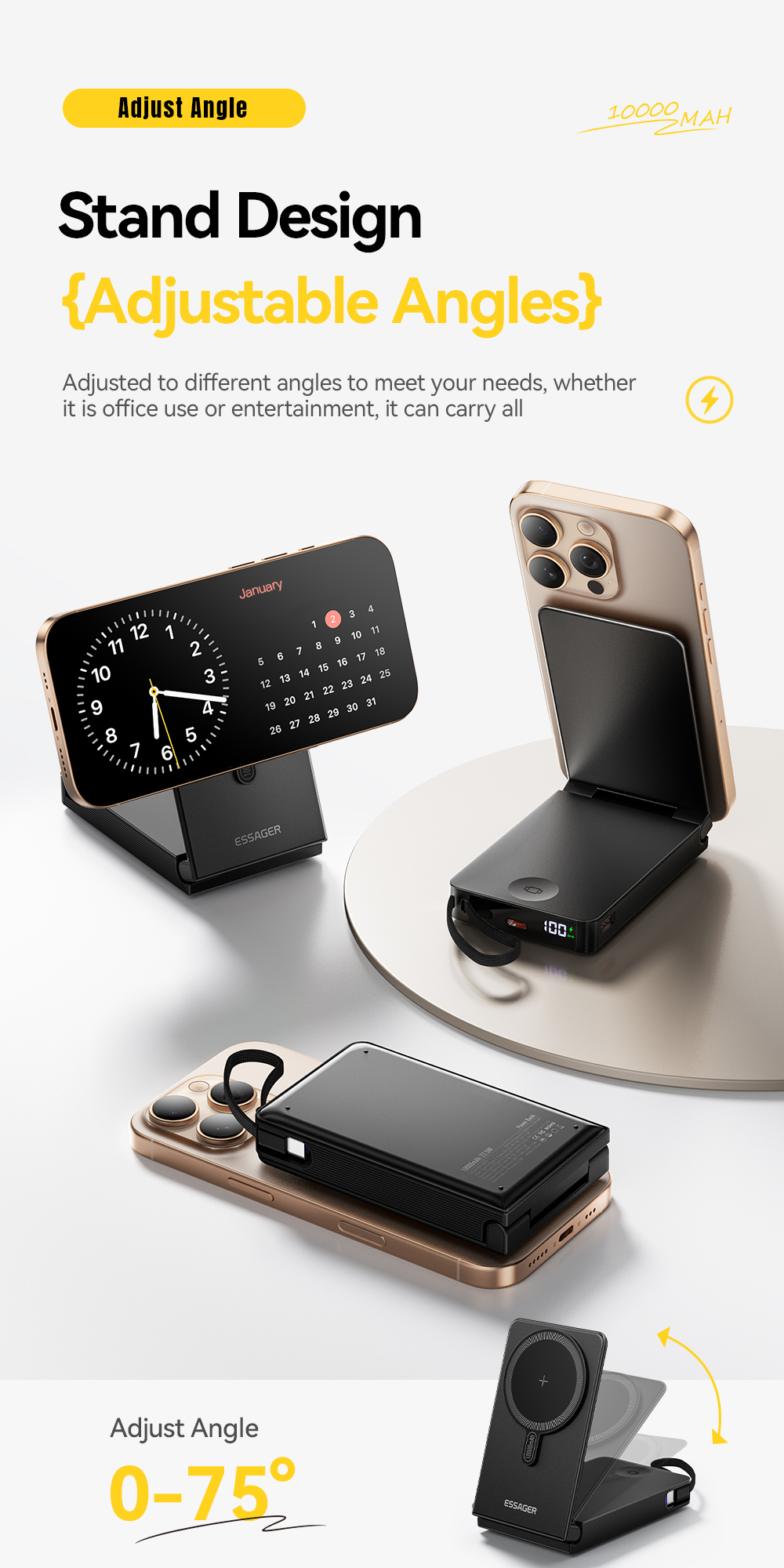 ESSAGER ES-D019 10000mah Wireless Magnetic Power Bank with TYPE-C Input Interface and ABS Aluminum Alloy
