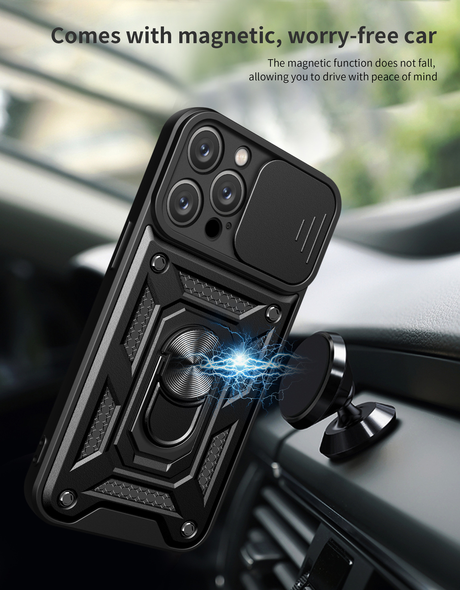 iPhone TPU Camera Protection Mobile Back Cover Hybrid Shockproof Kickstand Ring Phone Case