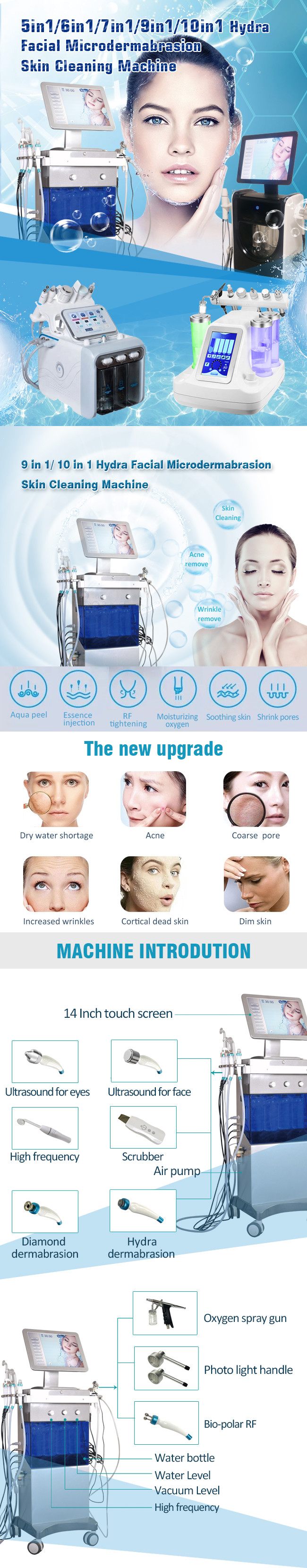10 In 1 Neck Cleaning Hydrafacial Microdermabrasion Machine Bubble Facial