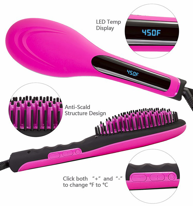 Magic Electric Hair Straightening Brush LCD Temperature Display 120C-230C