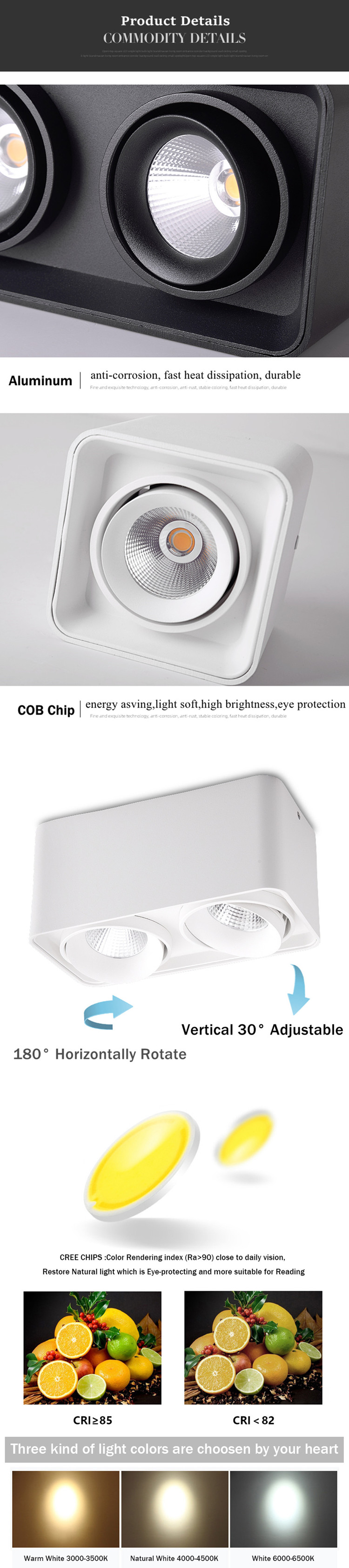 25w 30w Square LED Spotlight Indoor Work Light Trimless COB Surface Mounted