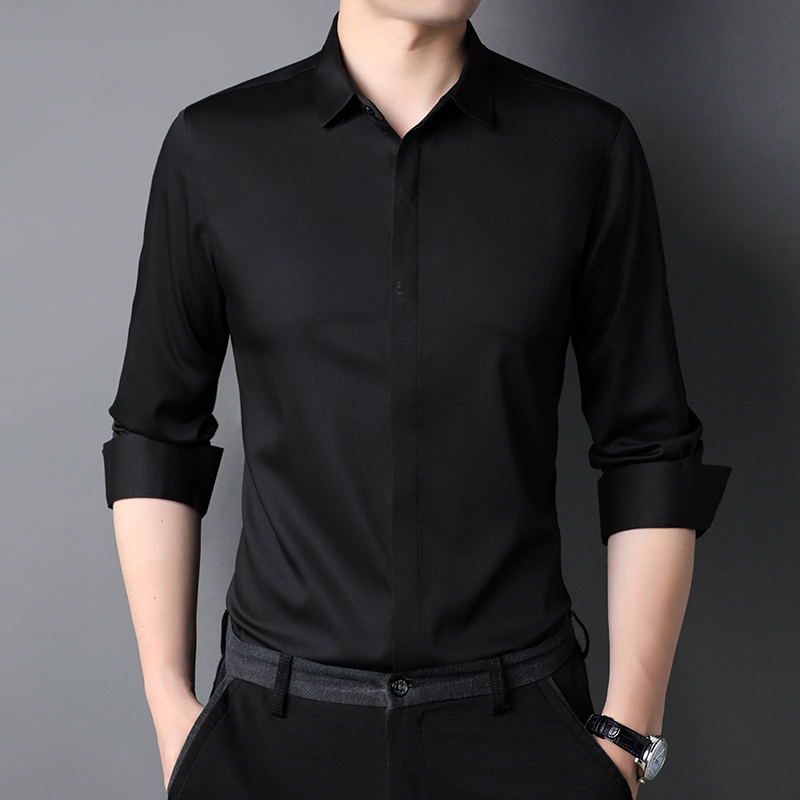 Stand Collar Mens Plain Shirts for Adult Leisure in Polyester Viscose Acrylic Classic