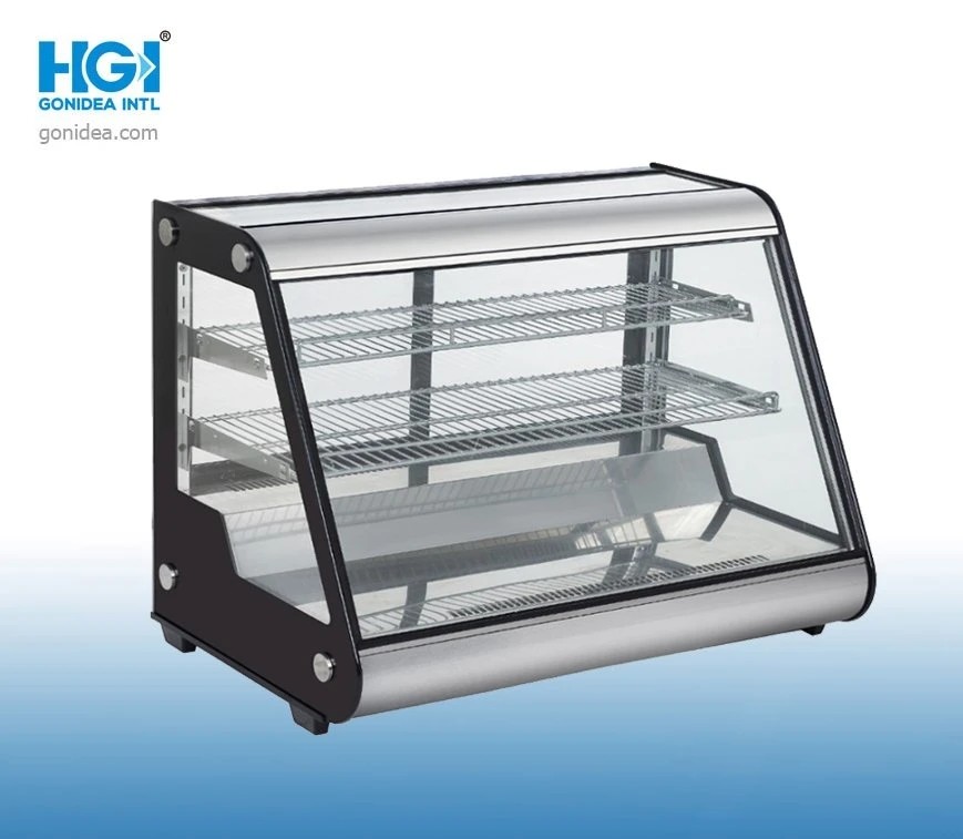 Adjustable Chrome Plated 160L Curved Glass Cake Display Freestanding