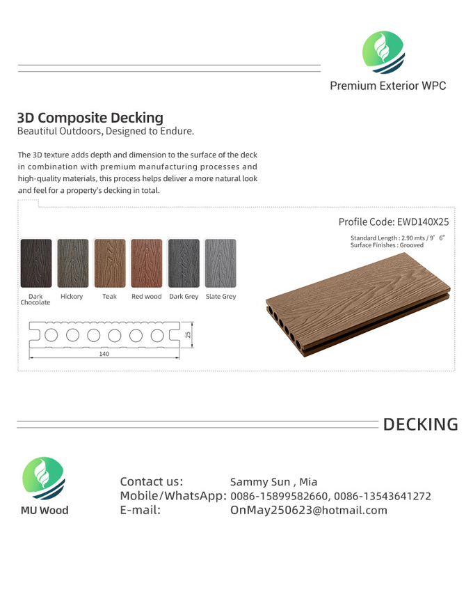 Eco Friendly 3D Composite Decking Waterproof multi dimensional ISO