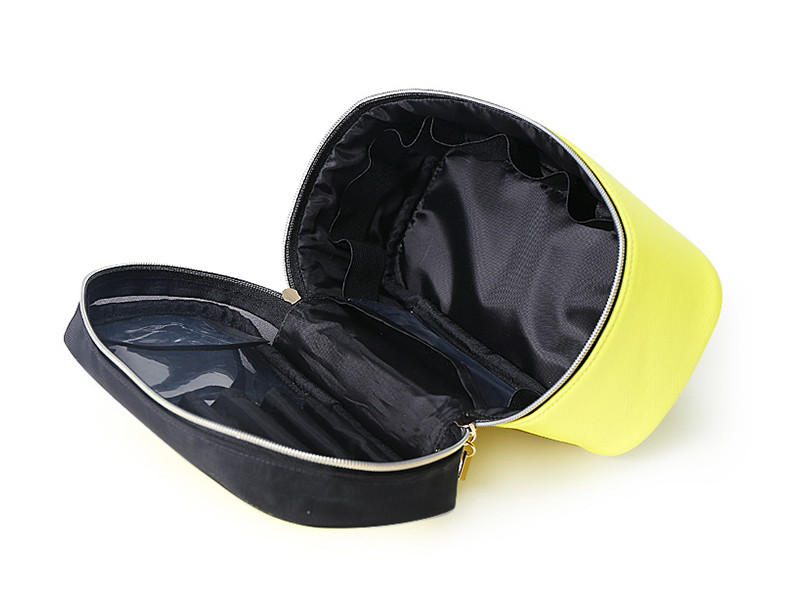 Eco-Friendly Make Up Brush Bag Double Zippers Black Yellow Cosmetic Pouch Bag