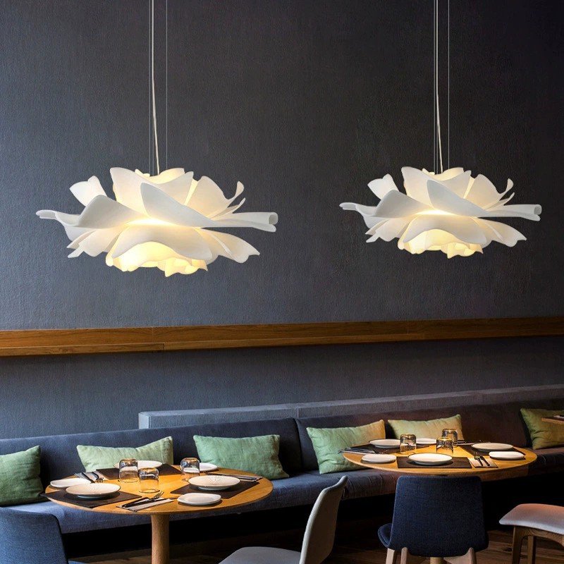 White Double Petal Feature Design Interior Pendant Light Ceramic Material Living Room Attic Entrance Chandelier Modern Pendant Light