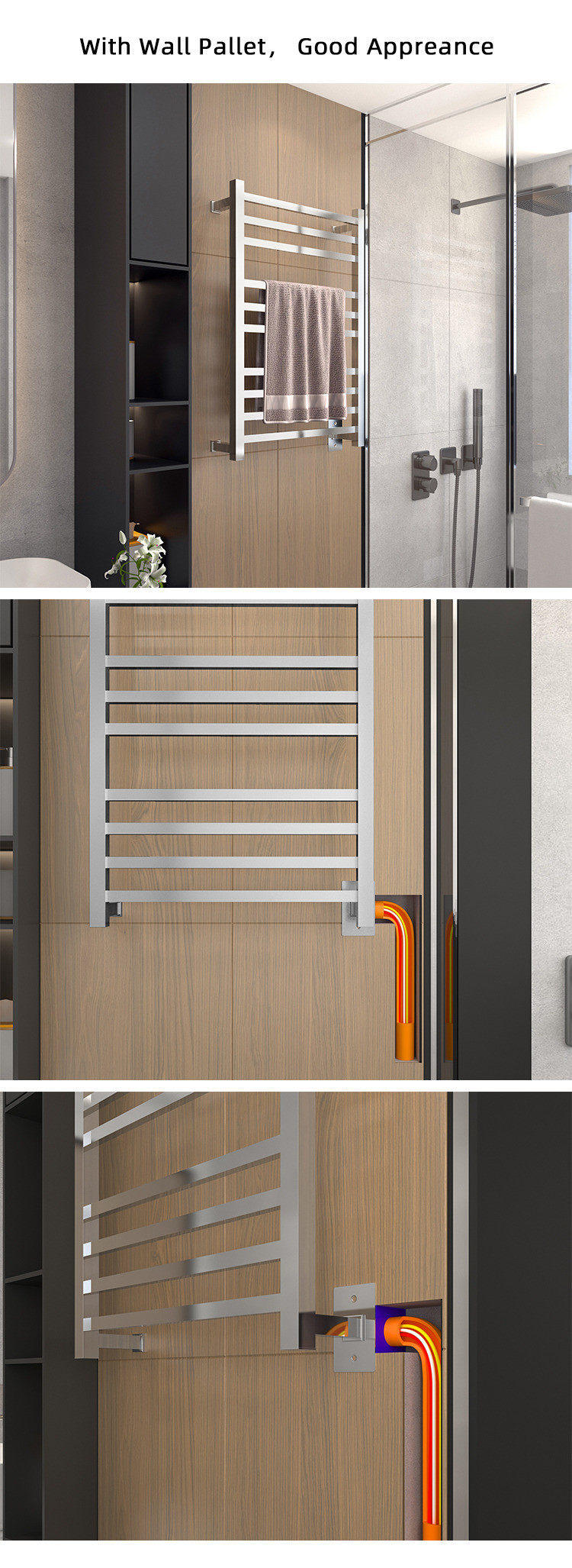 Graphene Electric Hot Towel Rack , Heated Towel Rack Wall Mounted with Timer