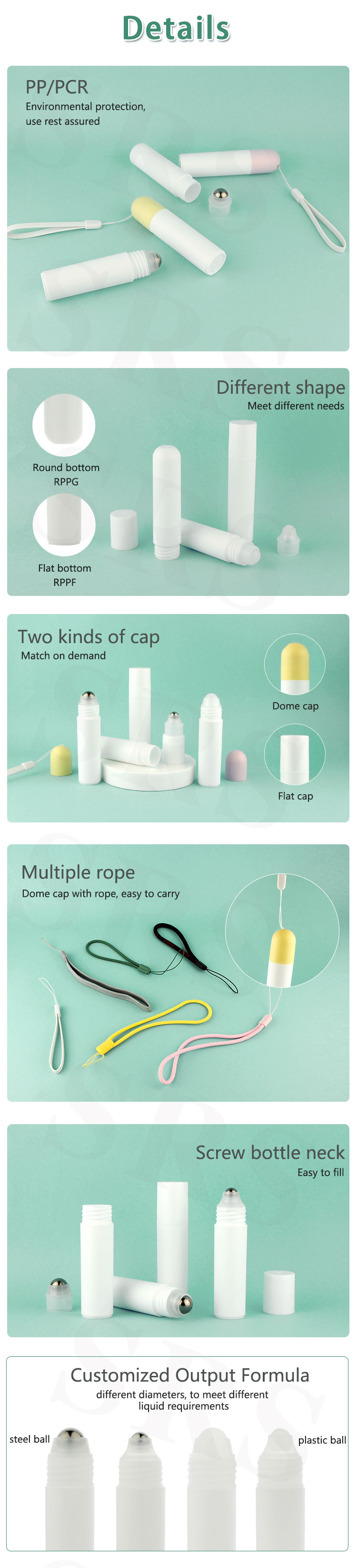 20ml Empty Wholesale Plastic Roller Ball Bottle Deodorant Gel Liquid Packaging PP Roll On Bottle