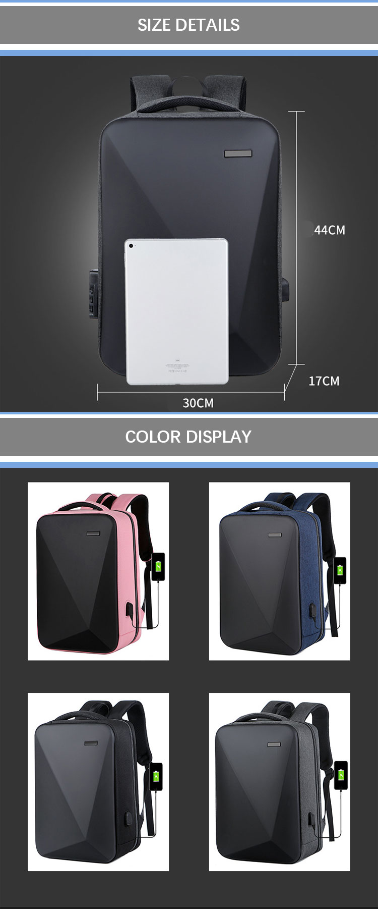 Hard Shell Smart Backpacks With Usb Charging Port , EVA Laptop Backpack Anti Theft