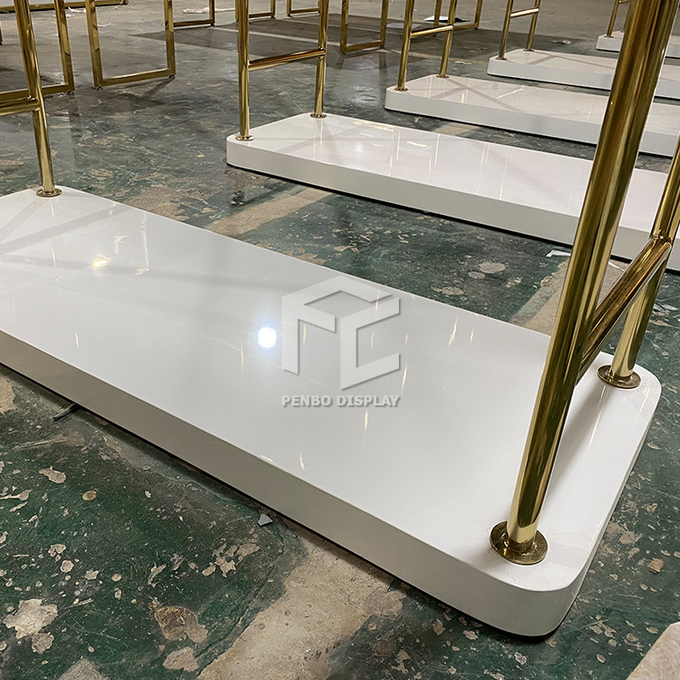 Golden Luminous Clothing Diplay Stand For Garment Shop Furniture