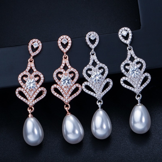 Special Geometrical Silver Color Pearl Earrings Brinco High-Grade CZ Zircon Pearl Earring For Women