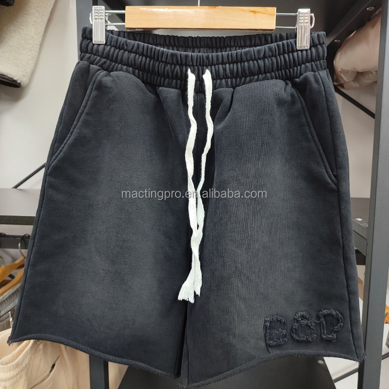 Distressed Embroidery Patch Acid Wash Vintage Cotton Jogger Sweat Shorts in Men's Size