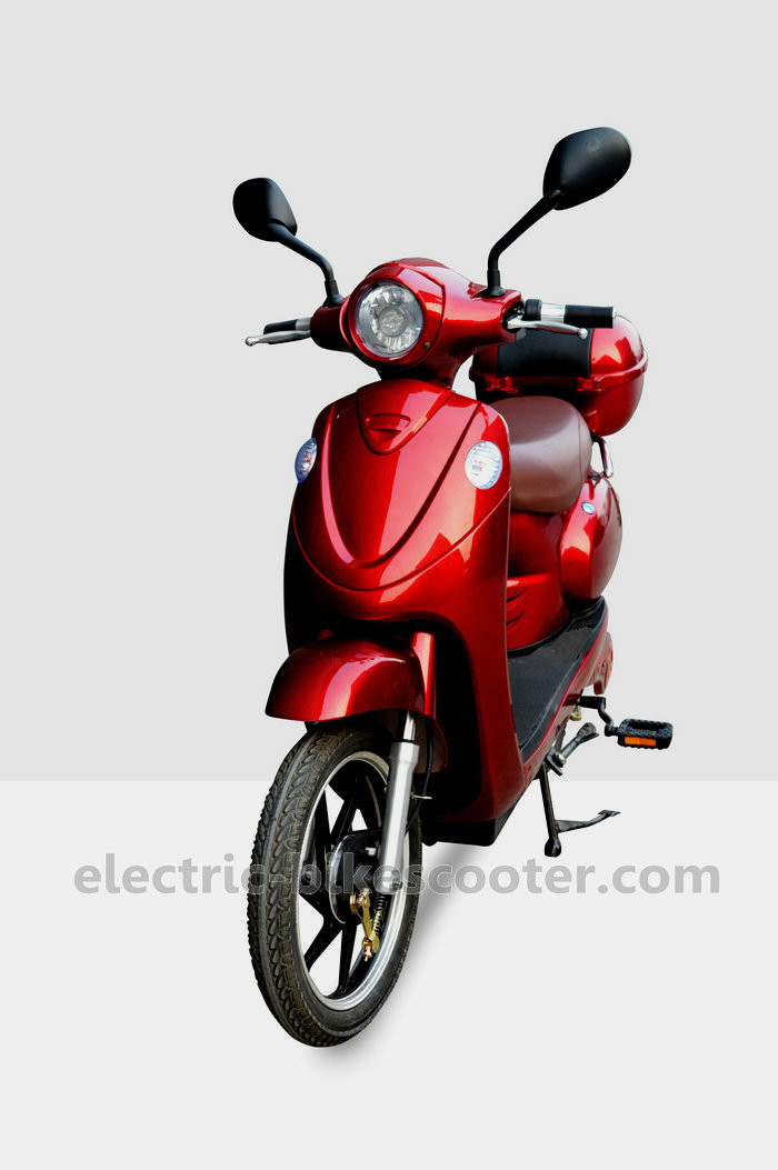 18 Inch Wheel Red Electric Bike Scooter Vespa Style 48V 250W Brushless Motor