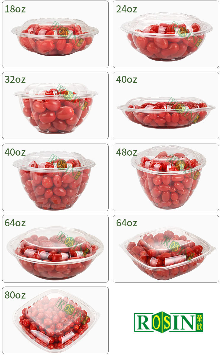 Transparent PET Plastic Fruit Packaging Disposable Salad Bowl With Lid