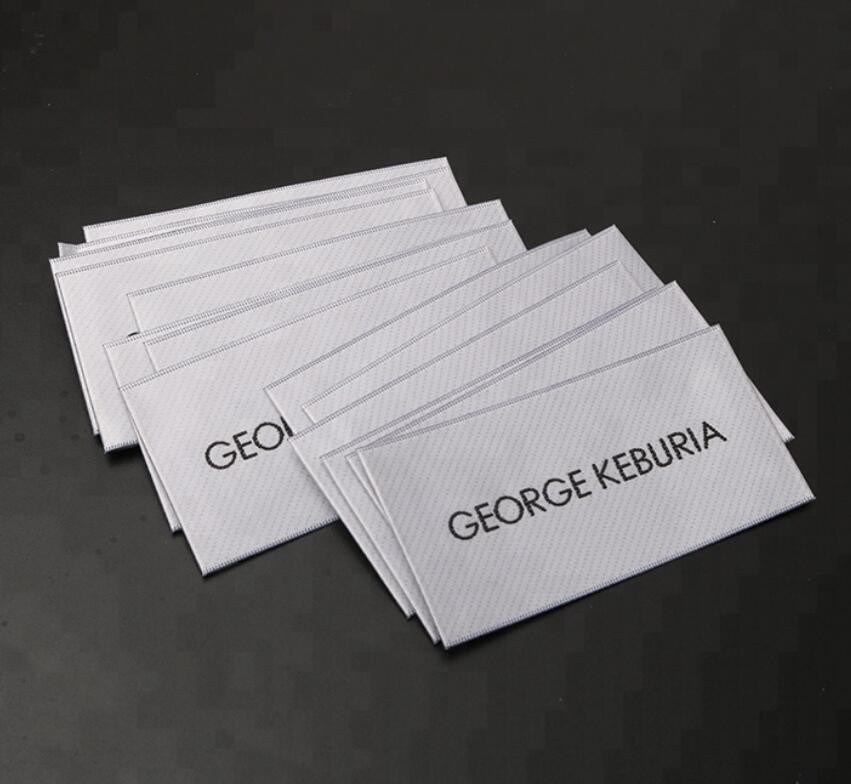 Private Brand Name Logo Neck Damask Endfold Woven Fabric Labels for Custom T - shirt