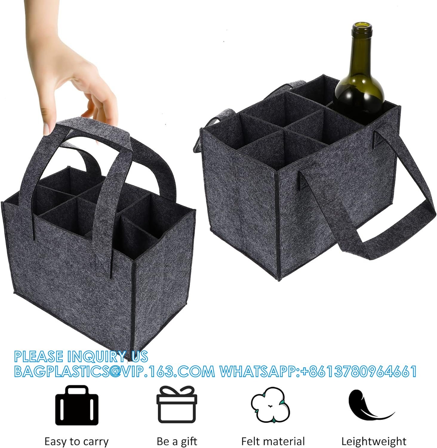 Bottle Bag, Wine Carrier Tote Holders With Separate Partition, Portable Wine Bottle Gift Bags With Handle