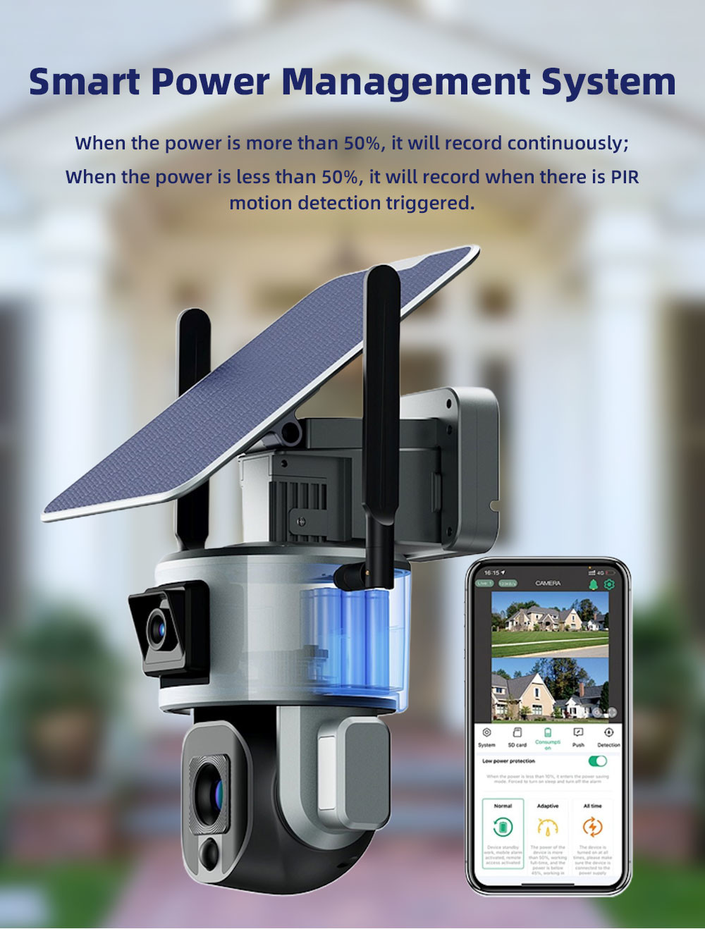 40M Night Vision WiFi Solar Security Camera 4K Dual Lens 10X Optical Zoom