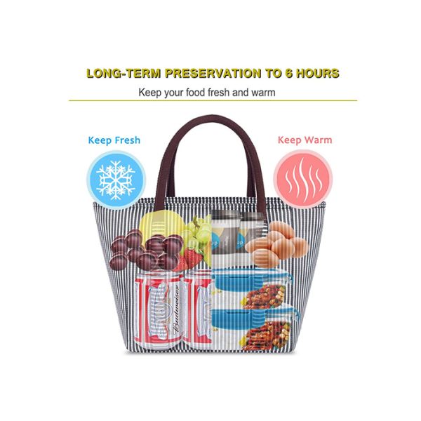 Oxford Cloth Large Insulated Tote Striped Thermal Tote Bag Waterproof