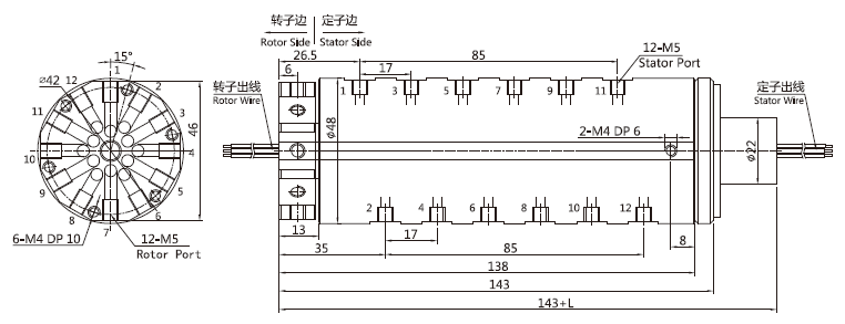 M5 Port Pneumatic Rotating Joint Sliprings With 6-56 Electrical Wires