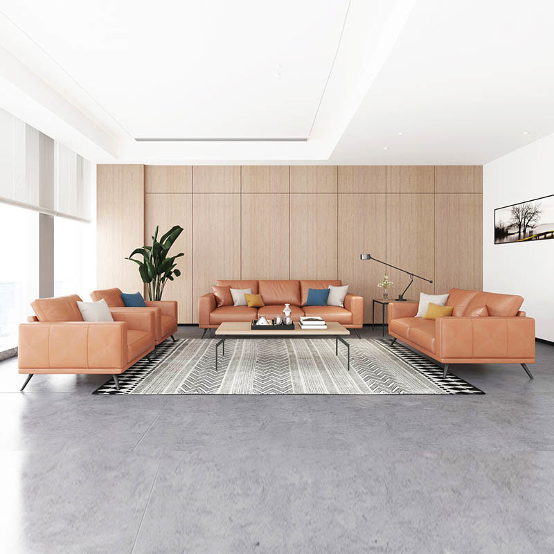 Simple Office Furniture Sofa Modular Brown Synthetic Leather Sofa Set