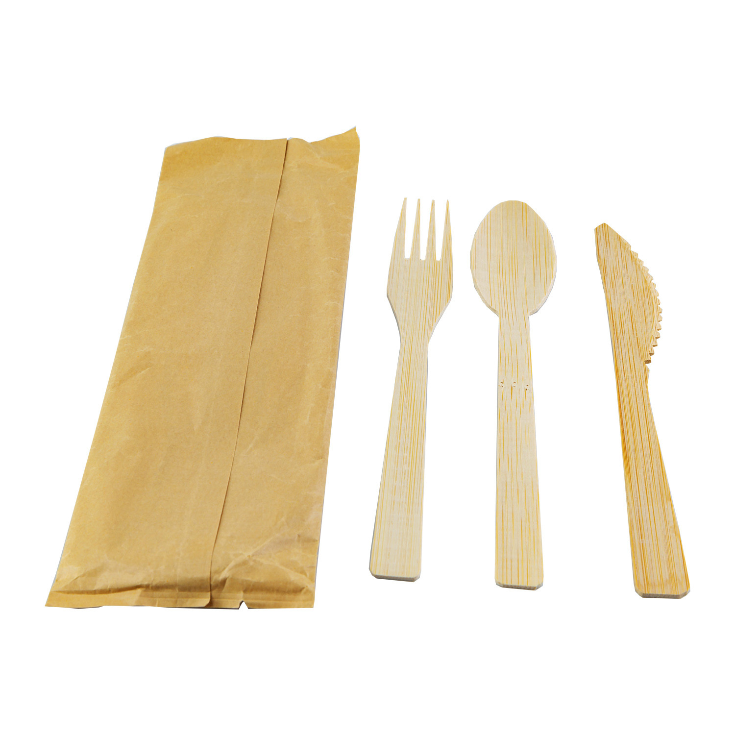 4 In 1 Biodegradable Disposable Wooden Cutlery Natural Bamboo Color