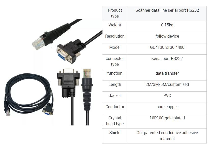 Coiled Spiral Barcode Scanner Cord , Cable Rs232 DB9 Female For Datalogic Gd4130