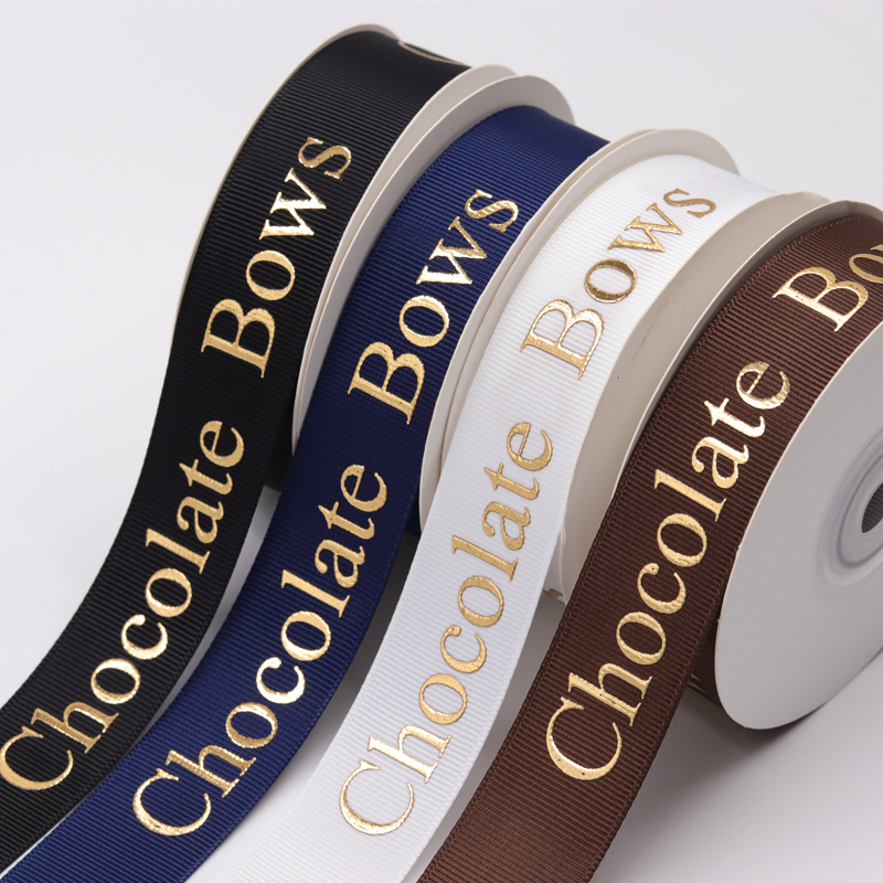 wholesale custom logo gold foil printed satin ribbon