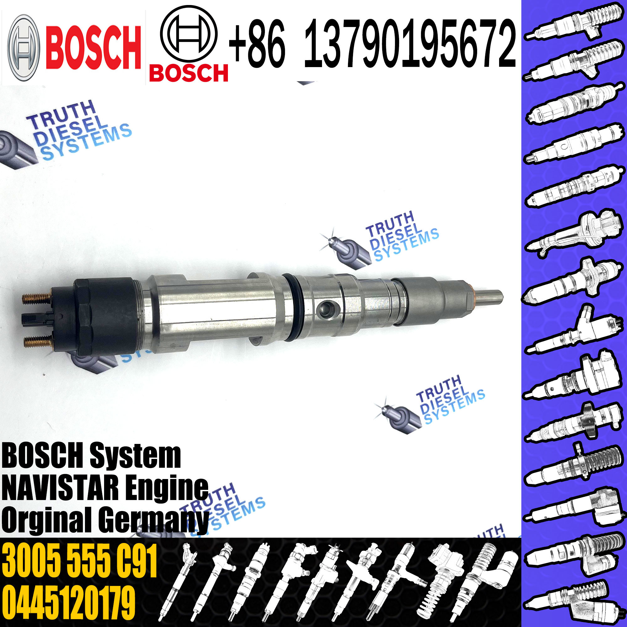 High Quality New Diesel Fuel Injector 0445120179 Common Rail Fuel Injection Nozzle 3005 555 C91 For NAVISTAR