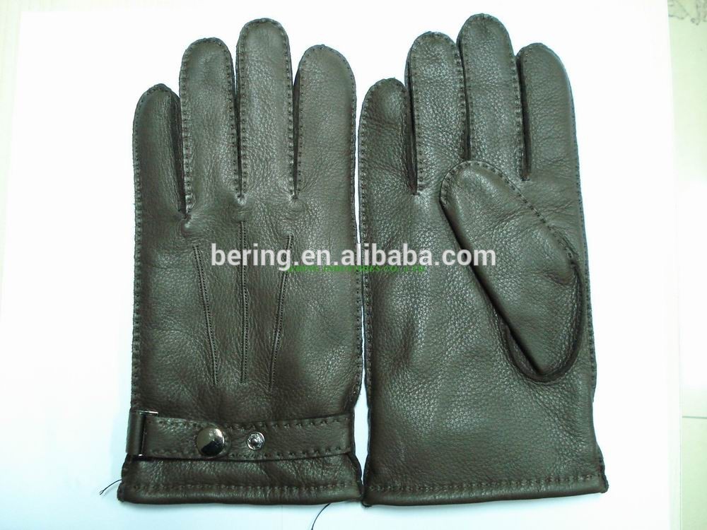 Genuine Wool Lined Mens Soft Leather Gloves Deer Skin Mens Leather Gloves