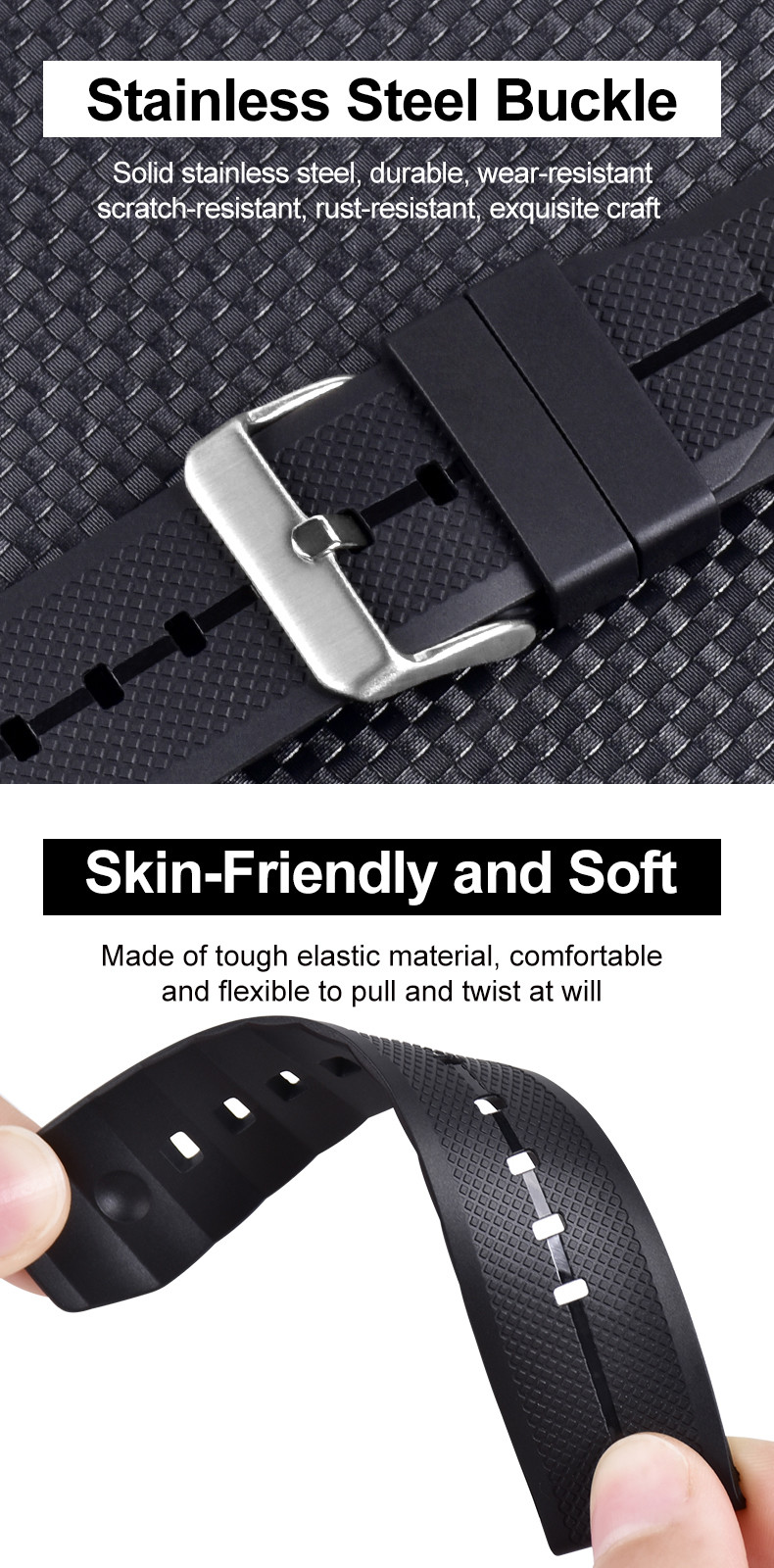Waterproof TPU Wrist Rubber Watch Strap 22mm Size Quick Release