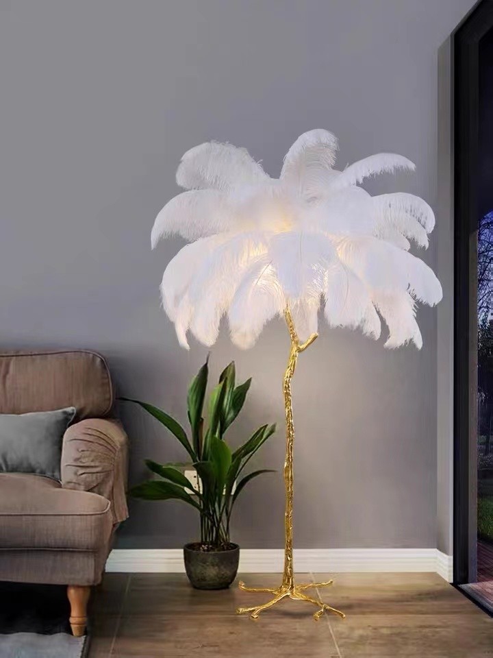 Colorful Light Luxury Floor Lamp Hotel Villa Feather Bedroom Standing Lamp Home Decor