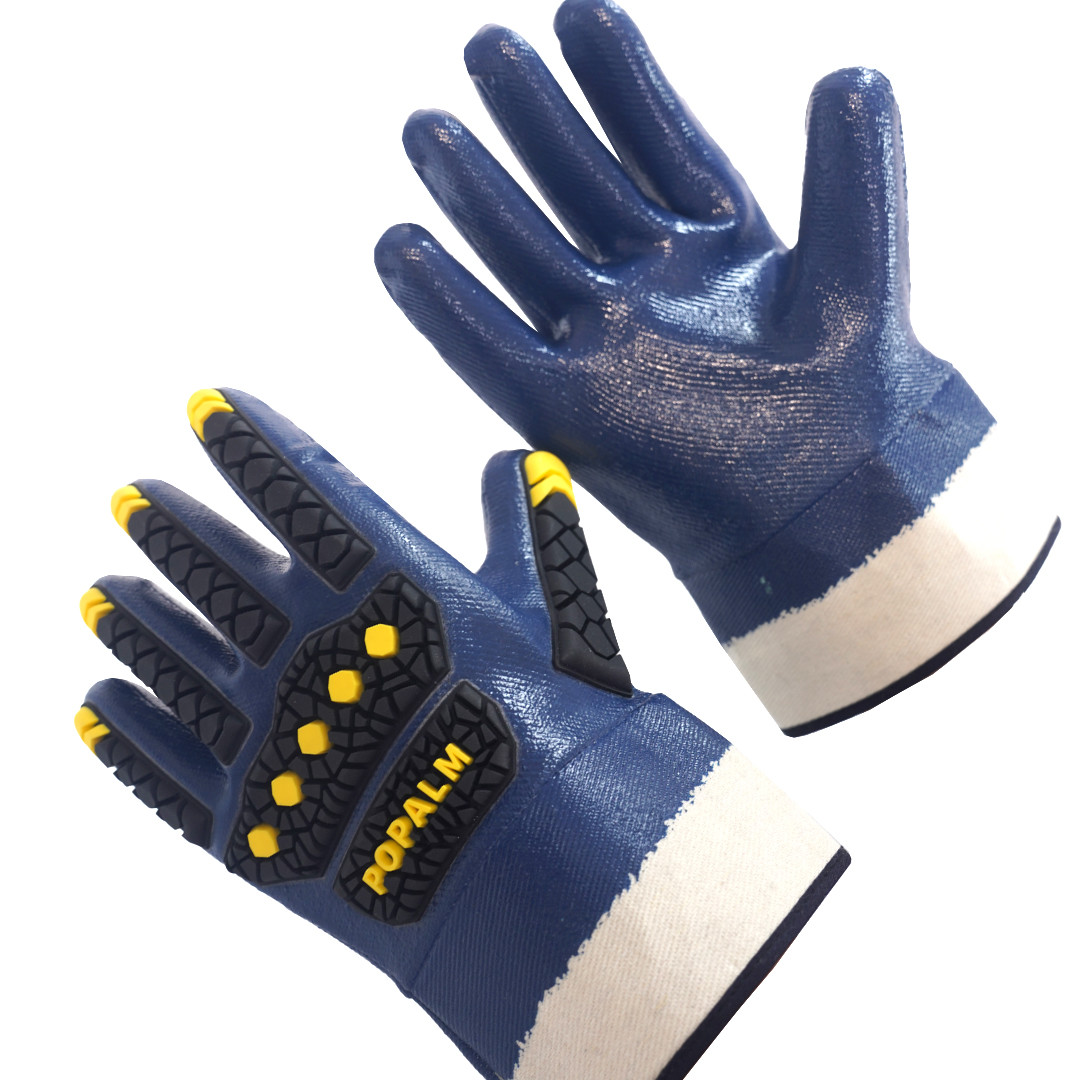 4121xp Waterproof Wear-Resistant Oil-Resistant Safety Gloves Blue Nitrile Fully Coated Impact Gloves