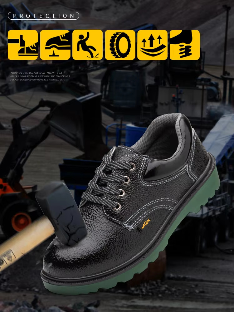Metal Toe Industrial Safety Shoes PU Black Leather Work Shoes For Men