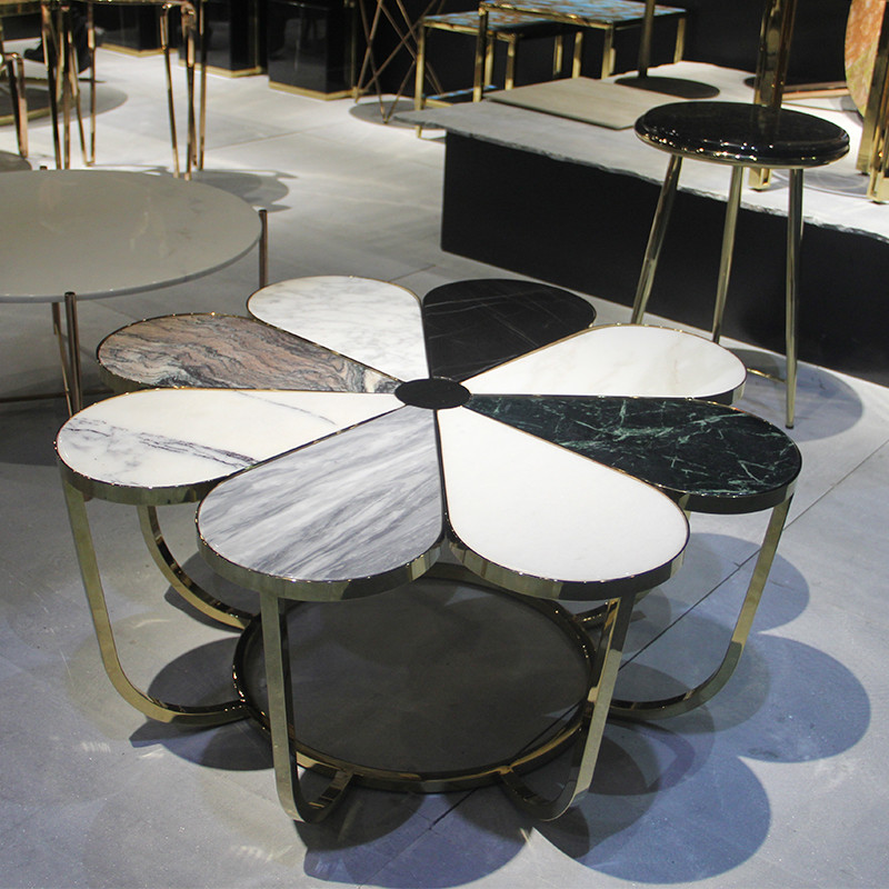Nordic Flower Shape Hotel Lobby Furniture Metal Leisure Marble Tea Table