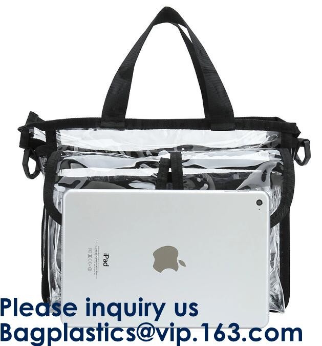 Beach Bag Clear PVC Bag Tote With Inner Pocket And Zipper Closure,PVC Bag Beach Tote With Black Handles, Bagease