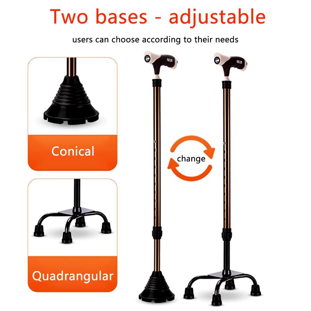Premium Aluminum Brown Walking Cane with Quad Base for Stability