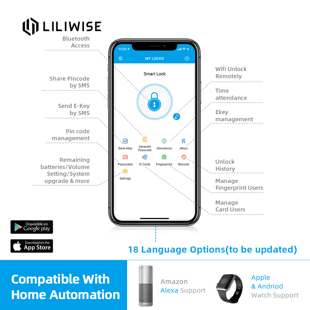 Wifi Smartphone Apartment Door Locks Electronic Keyless Door Lock / Fingerprint Unlock Door Locks