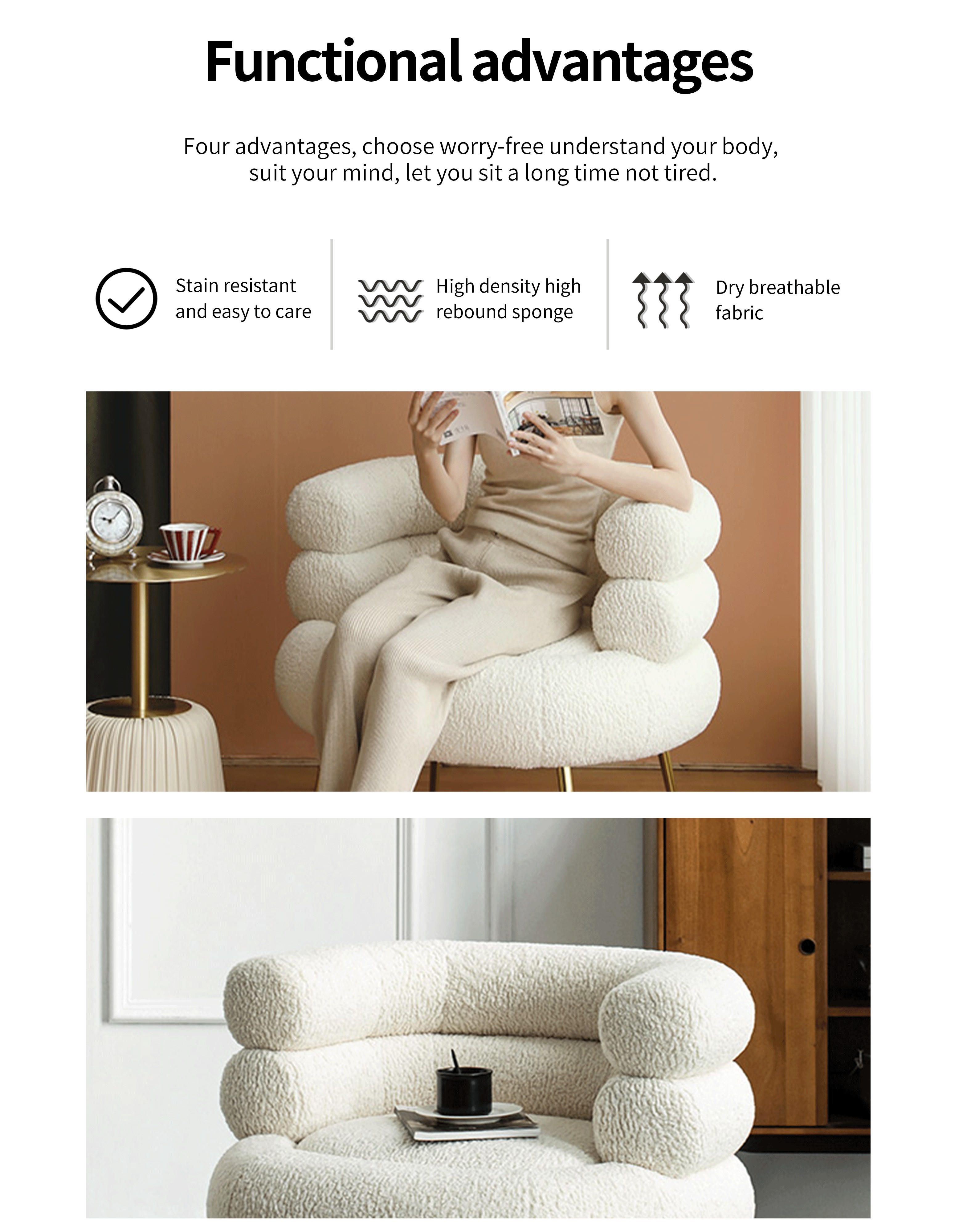 Simple Lamb Hair Single Sofa Chair with Stainless Steel Legs Perfect Addition to Modern Light Luxury Living Room Furniture