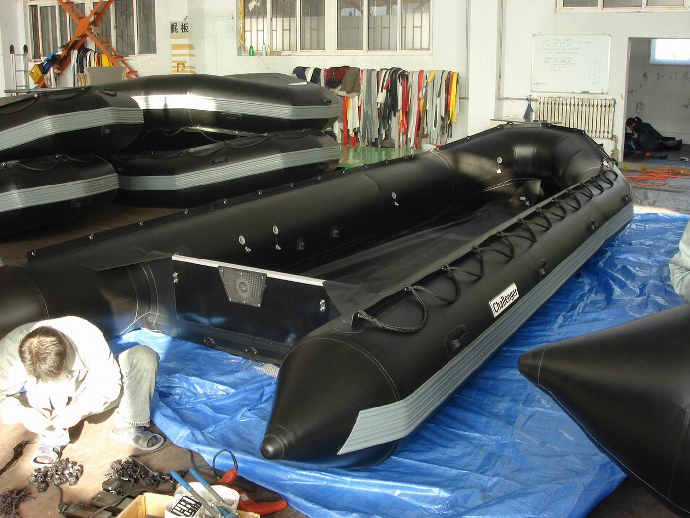 Black Inflatable Sport Boat PVC / Hypalon Handmade Ferry Boat With High Capacity