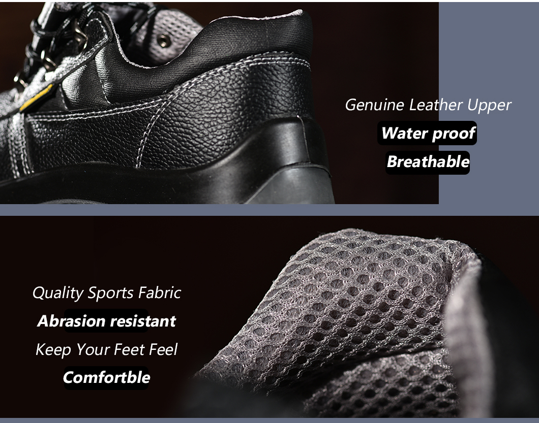 Cow Leather Men'S Steel Toe Waterproof Safety Shoes Work Boots Non Slip Oil Resistant Shoes UK3-13