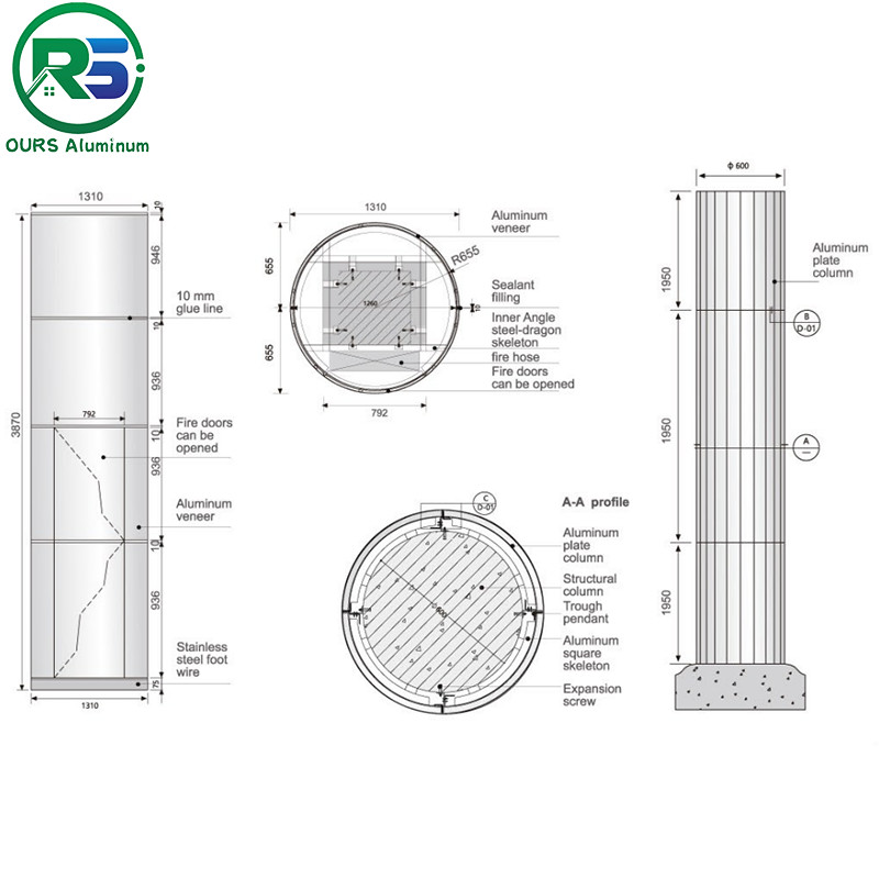Decoration Interior Curved Aluminum Sheet Metal Wall Panels Column Seamed Cover Perforated